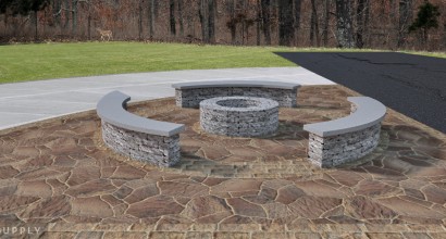 A fire pit, seat walls, and paver patio in Centerville, OH.