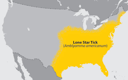 map of the lone star tick's habitat
