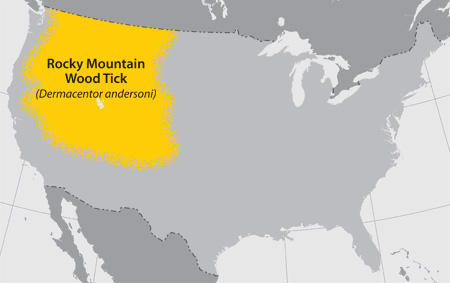 map of the rocky mountain wood tick's habitat