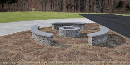 A fire pit, seat walls, and paver patio in Centerville, OH.