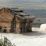 Mausoleum submerged in a travertine pool at Hierapolis hot springs, Turkey.