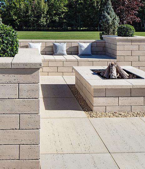 Techo-Bloc-slabs-walls-caps-backyard-patio-firepit-travertina-ivory What to Know Before You Start a DIY Patio